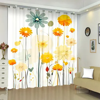 Завеса с полевыми цветя в стил Бохо, акварел букет от билки, полиестерна тъкан, Понже, Модерна душ завеса за спалня, кухня, домашен интериор, 2 панела