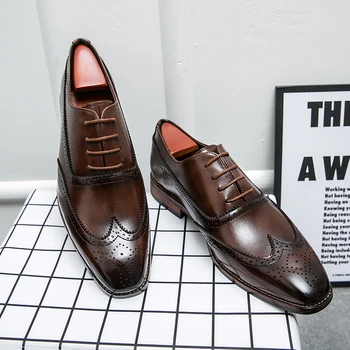 Елегантни Мъжки Кожени обувки, Мъжки Официални Сватбени обувки с катарама и Каишка, Черни, Кафяви, Мъжки Официални обувки с остри пръсти, Размер 38-48