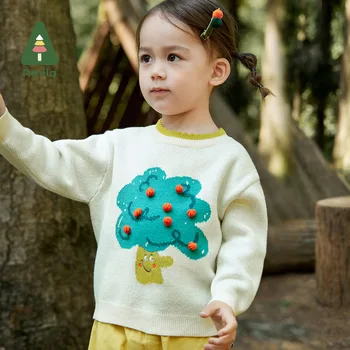 Stanislav Baby Personal Warm / Новост Есента 2023, Пуловер с кръгло деколте от 100% памук с вълнообразен кант и шарките под формата на малки елхички За момчета, Детски дрехи