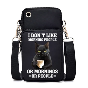 Нова черна котешка чанта за мобилен телефон, дамски и мъжки чанти-месинджър, висячая на шията, монета, Черна котка-портфейл, чанта за Xiaomi/iphone Ект