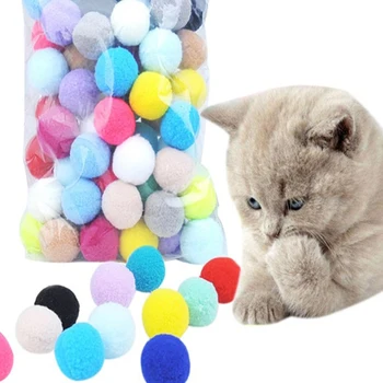 Играчки за котки, еластичен плюшено топка 0,98 инча, Топка за играчки за котки, Креативен Цветен интерактивен Котешки Пискюл, Играчка за дъвчене котки, Тренировъчен топката