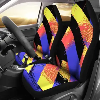 Чифт цветни диагонал покривала за автомобилни седалки в стила на абстрактното изкуство, 2 своята практика за предните седалки, протектор за автомобилни седалки, Автомобилни аксесоари