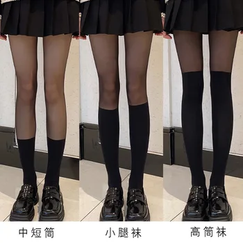 22 Пролетно-лятната Ins, черни копринени секси чорапогащник JK с отстрочкой кадифени чорапи от изкуствена хайвер млечно-бял цвят, изкуствени чорапи до бедрото, за жени