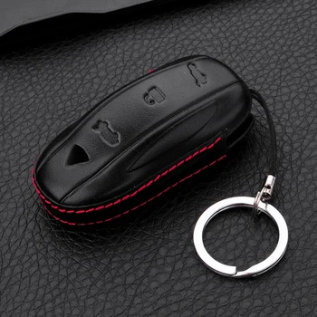 За Автомобил Tesla Model S 4D Кожен Калъф-Чанта за ключодържател във формата на Миди с Ринг за ключове и Държач ключове