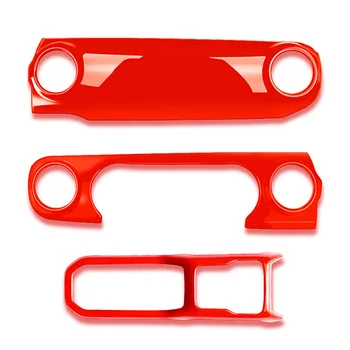 Комплект от 3 теми, Централната конзола, контролен панел, капак за смяна на предавките, тампон за Jeep Wrangler JL JLU Гладиатор, червен