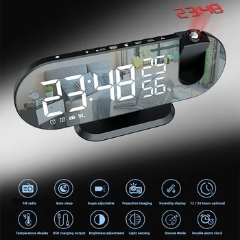 Led Цифров часовник с Аларма, Проекция часовник, Прожектор, монтиран на Тавана и часовници с осветление на дисплея на времето и температурата, Часове Преиграване за дома