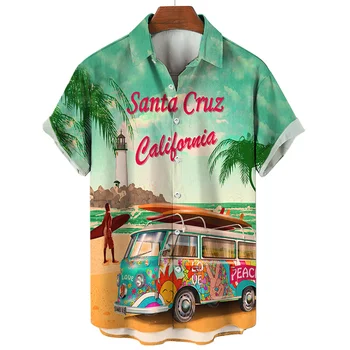 Хавайски плажна риза, мъжки дрехи, лятна модерна риза с къси ръкави с 3D принтом за момичета, Модерен жена топ в стил рок в стил ретро