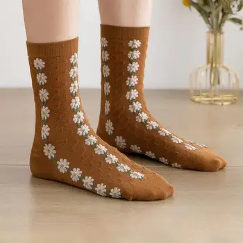 Дамски чорапи, дебели меки чорапи, Дамски чорапи в ретро гора стил, дебели мини топли чорапи, средно висок, с цветен аппликацией