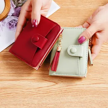 Мини портфейл с пискюли, Ретро-светкавица, Кратък Държач за карти в корейски стил, Пътен