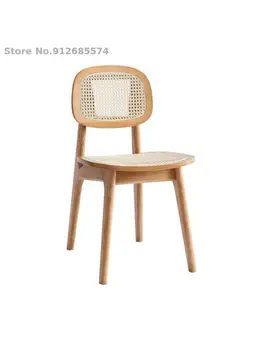 Ресторант стол от ратан за почивка в скандинавски стил, лесен маса за хранене, стол от ратан, от масивно дърво, японски стил, Дизайнерски стол за грим, облегалка