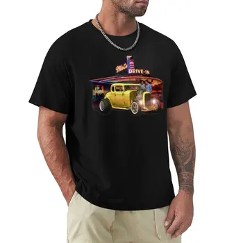 Тениска с надпис Mels DriveIn, американски графити, филм от 1973 г., тениски с котки, реколта дрехи, забавна тениска, Тениски за мъже, памук
