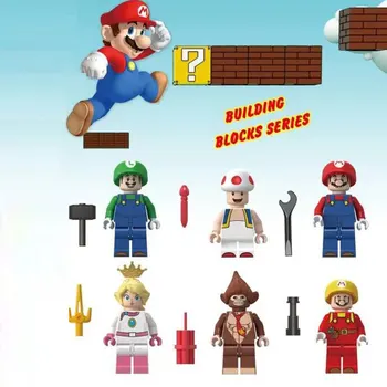 Набор от строителни блокчета Mario, шест малки фигурки, малки частици, детски играчки-пъзели, строителни блокове, подарък за украса