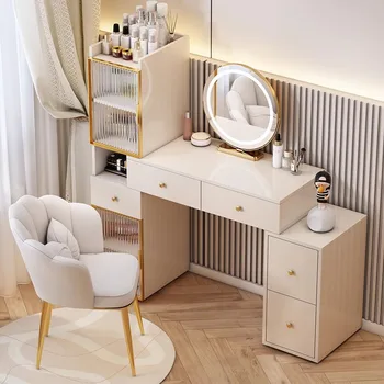 Луксозен бял тоалетка за момичета, Скандинавски проста масичка за грим, чекмеджета, Дамски модни мебели за спалня