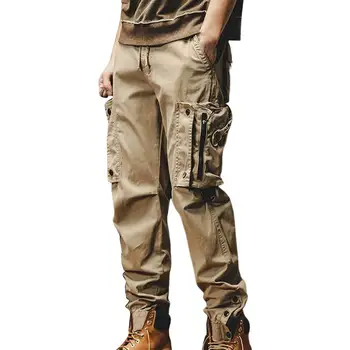 Мъжки Панталони-карго с множество джобове за съвсем малък, панталони в стил хип-хоп, Дълги панталони с термоусадочными белезници 한국 가을옷