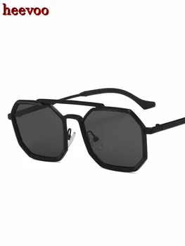 Метални Квадратни Слънчеви очила в стил пънк, Мъжки Класически Ретро слънчеви Очила с двойни Мостове, Дамски Модни Слънчеви очила, Модерен Реколта черни нюанси