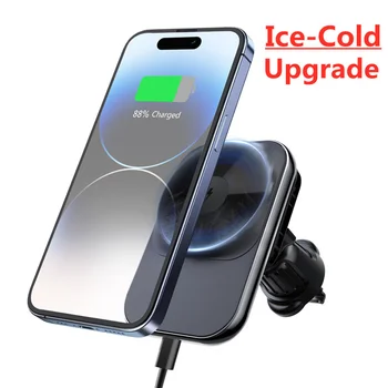Лед магнитно безжично зарядно, кола за телефон, стойка, автомобилна станция за бързо зареждане за iPhone 12 13 14 Plus Pro Mini Max