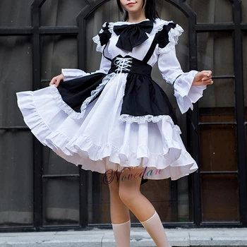 Мъжки костюм мома, Аниме, Сексуална Черно-бяла рокля-престилка, Красиви готически рокли в стил Лолита