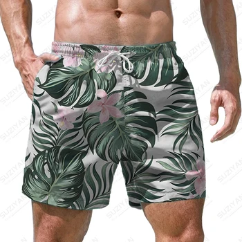 Летни нови мъжки къси панталони с 3D принтом тропически растения, мъжки къси панталони в разговорния стил за отдих, модерен мъжки къси панталони