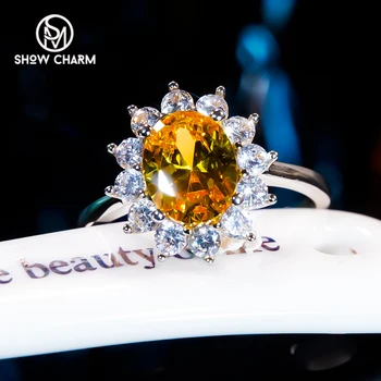 Луксозно диамантен пръстен от Сребро S925 Проби, Подсолнечно-жълт Топаз, Высокоуглеродистое диамантен пръстен за жени, Изискани бижута, Скъпоценни камъни, парти, Банкет