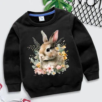 Детски Блузи Kawaii Rabbit, Пуловер с дълъг ръкав, тениски, Свитшоты за момчета, Детски дрехи за деца, Y2k, Sudadera, Заек с животни, Бебешки дрехи За момичета