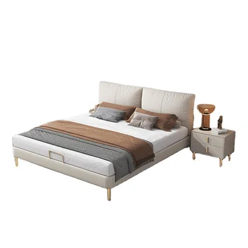 Мебелни Слушалки Легло King Size Кожена Модерна Спалня Луксозна Квадратна легло с рамка