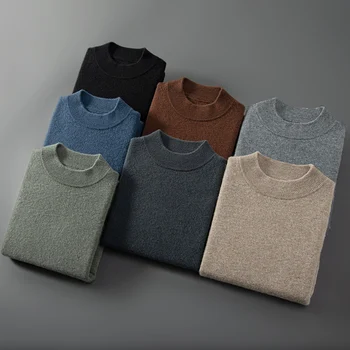 Пуловер с полувысоким яка, мъжки 100% вълнен пуловер, монофонични вязаный всекидневни бизнес пуловер с дълъг ръкав 2023, Нов мъжки пуловер