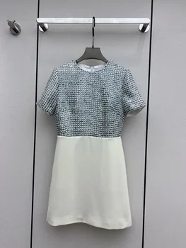 2023, Есен нова мини-рокля с пайети, с къс ръкав и кръгло деколте, Елегантен луксозно Винтажное висококачествено ежедневното офис женски европейското рокля