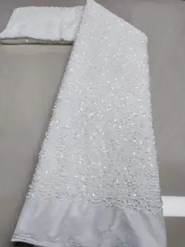 Продажба на едро на най-новата африканска завързана кърпа 2023, висококачествено бархатное дантелено сватбена рокля от нигерийски плат с 3D пайети YYZ376