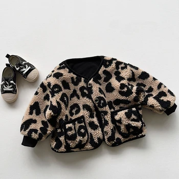 Детско Плюшевое палто 3-8 години, Есенно-зимния Утолщенное Топло палто с леопардовым принтом, Дрехи За момчета и момичета с Височина 80-130 см