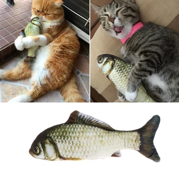 Интерактивна котка, вградена коча билка за котешки дъвчене, играчка за куче-коте, мека риба, плюшен играчка, подарък за празниците Y5GB