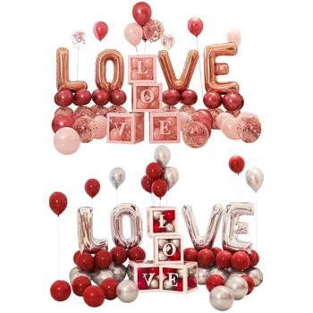 Любовта Алуминиево Фолио За Декорация На Въздушното Топка Организиране На Сватбени Сцени Прозрачна Кутия За Балони Розови Балони