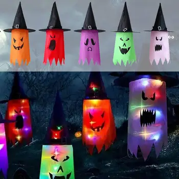 Тиква с led украса за Хелоуин Мигаща светлина Фестивал декор дъх на бебето Светещ лампа Призрак Фенер Подвесная шапка D W5S3