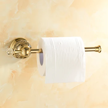 Златен полиран държач за тоалетна хартия, Твърди Месинг Аксесоар за ролка хартия за баня, Монтиране на стена, Кристална Държач за тоалетна хартия