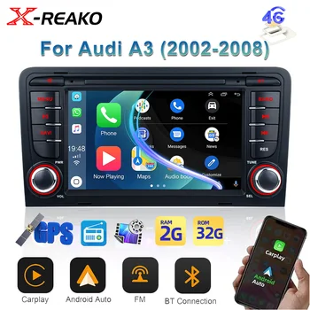 X-REAKO 4G СИМ-карта за 2 + 32G 2 Din 7 Инча За Audi A3 2002-2008 Andriod 12 Авто Радио, Мултимедиен Плейър, GPS Навигация, WIFI Carplay