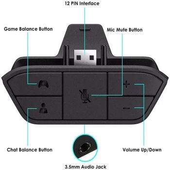 Адаптер за слушалки Конвертор Регулиране на баланса на звука, Конвертор на аудио, за слушалки 3.5 мм аудио жак за гейминг контролер за Xbox One