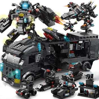 Съвместими с Lego 585 бр. градски полицейски участък удрям камион строителни блокове САМ играчки за момчета детски подаръци