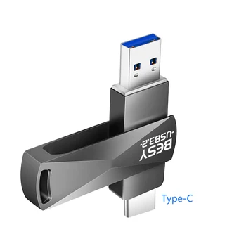 100% Оригинален Метален USB-диск USB3.2 Type-C USB Flash Drive USB3.2 Type C OTG Флаш памет висока скорост на диска с двойно предназначение 128 GB, 256 GB, 512 GB