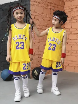 Комплекти от баскетболния тениски DAMES # 23, детски баскетболен форма, дишаща спортна жилетка и панталони, комплект за спортни облекла за момичета