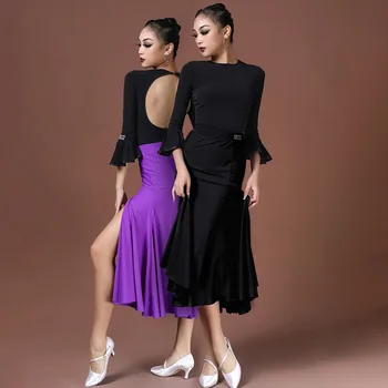 2022 Националната стандартна танцови, Ново Сексуално съвременно танцово рокля, Черни костюми, за да се изяви в един Валс A1221