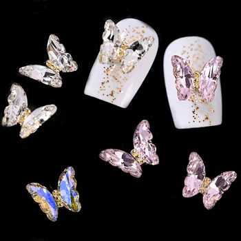 10 бр. Висулки за нокти под формата на Пеперуда Aurora, Прозрачни/Розови Стъклени Кристали, Пеперуда за нокти, 3D Декорации За нокти, Скъпоценни камъни, Луксозни Кристали