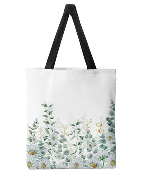 Листата на евкалипта, Една растение, Маргаритка, Дамски чанти-тоут Голям капацитет за пазаруване, Дамски чанти на рамо, студентски чанти