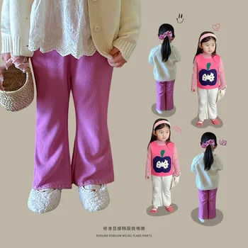 Детски дрехи, Бебешки Ежедневни панталони, пролет-есен 2023, Нови модни обикновена меки удобни панталони за момичета пълна дължина