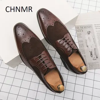 CHNMR-S/ Мъжки кожени обувки с остри пръсти, Големи Размери, с каишка, на Новост, Мода обувки в английски стил, подходящи по цвят-Популярните продукти
