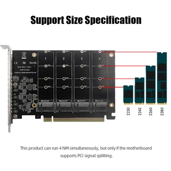 Адаптер за преобразуване на M. 2 NVMe SSD в PCIE X16M с ключ 4 X 32 gbps, Адаптер за разширяване на масива, разделени на карти, дънната Платка