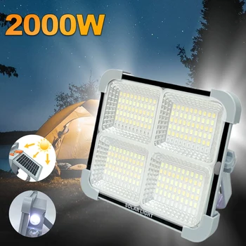Нов Актуализиран 2000 W Открит слънчев led лампа за къмпинг с фенерче, USB Акумулаторна лампа за палатка, Преносими led рефлектор, светлината на прожекторите