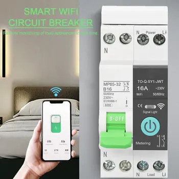 SASHA WIFI 1P 32A Безжичен интелигентен ключ, Мини-домашен автоматичен прекъсвач с дистанционно управление, работи с Алекса Google Home