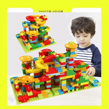 ZK20 168/195/336 бр. Мрамор Бягаща блок, който е съвместим с двухслойными национални отбори блокове, Съвместима пързалка, детски образователни играчки, подаръци