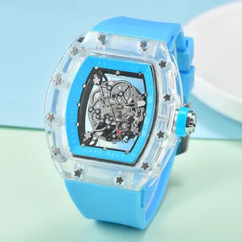 Автоматично движение 3-штекерн. прозрачно дъно RM пълна функция мъжки часовници топ марка луксозни часовници Crystal панела мъжки кварцов механизъм