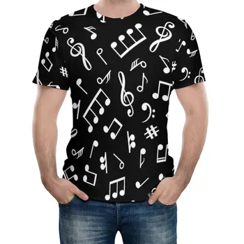 Тениска с музикални ноти, черно-бели, забавни тениски с кръгло деколте, риза в стил Харадзюку, Плажни мъжки блузи с цифри, Плюс размера на 6XL