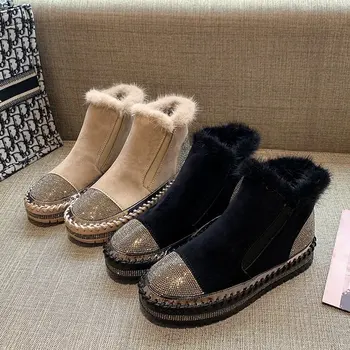 Дамски гумени ботуши с кръгло бомбе, Луксозна дизайнерска зимни обувки на плоска подметка с плюшени цип, ботуши на равна подметка-Дамски австралийската дамски обувки Rain Fu